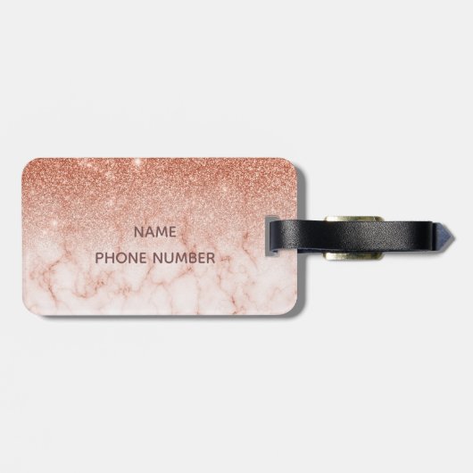 Roos Gold Ombre Marble Glitter Monogram Luggable Bagagelabel (Achterkant horizontaal)