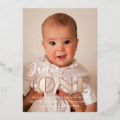 Roos Gold ONE Eerste Verjaardagsfoto Folie Uitnodiging (Voorkant)