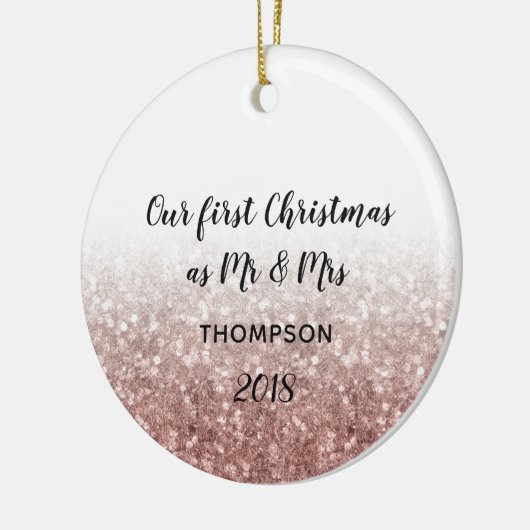 Roos Gold Onze eerste kerst Mr & Mrs Paar Keramisch Ornament (Links)