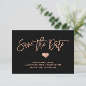 Roos Gold op zwart met hart | Foto terug Save The Date (Staand voorkant)