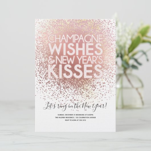 Roos Gold Oudejaarsuitnodiging Kaart (Staand voorkant)