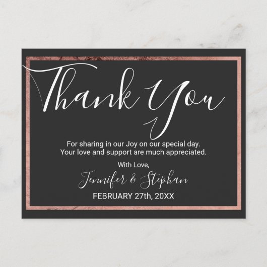 Roos Gold Outline Border Black Wedding Bedankt Briefkaart (Voorkant)