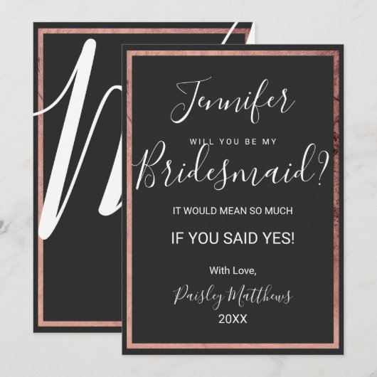 Roos Gold Outline Border Zwart Trouwmeisje Kaart (Voorkant / Achterkant)