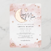 Roos Gold Over the Moon Blush Baby shower Folie Uitnodiging (Voorkant)