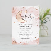 Roos Gold Over the Moon Blush Baby shower Folie Uitnodiging (Staand Voorkant)
