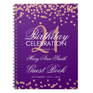 Roos Gold Paars 21e Birthday Guest Book Confetti Notitieboek