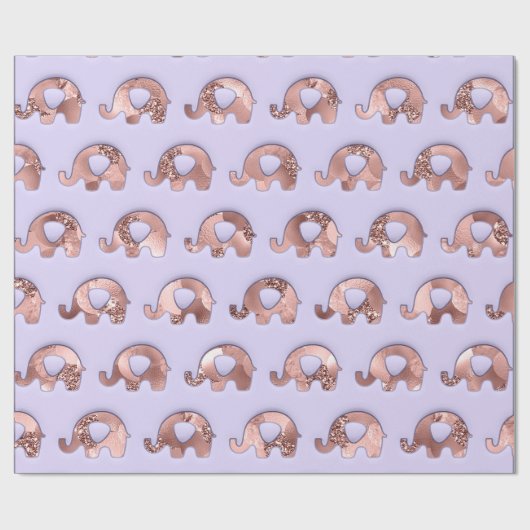 Roos Gold Paars Elephants Silver Grey Lavender Cadeaupapier (Vlak)