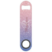 Roos Gold Paars Glitter Ombre Monogram Stijlvol Speed Flessenopener (Achterkant)