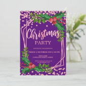 Roos Gold Paars Holly Glitter Confetti Kerstmis Kaart (Staand voorkant)