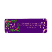 Roos Gold Paars - kerstfeest Holly Glitter Etiket (Voorkant)
