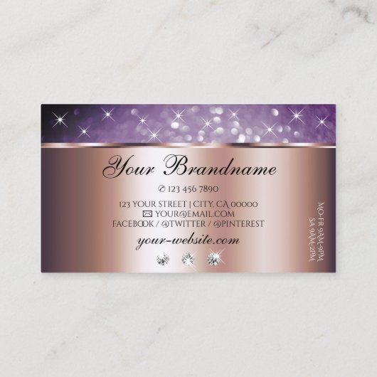 Roos Gold Paarse Glitter Sterren Diamonds Opvallen Visitekaartje (Achterkant)