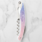 Roos Gold Paarse Ombre Fading Monogram Glitter Kurkentrekker (Voorkant)