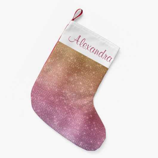 Roos Gold - Paarse - Roze Sparkle - Jouw naam toev Kleine Kerstsok (Voorkant (Hangend))