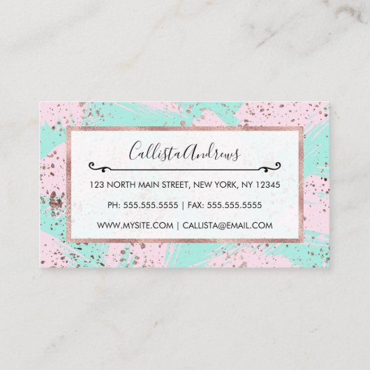 Roos Gold Paint Splatter Blush Pink Brushstrokes Visitekaartje (Achterkant)