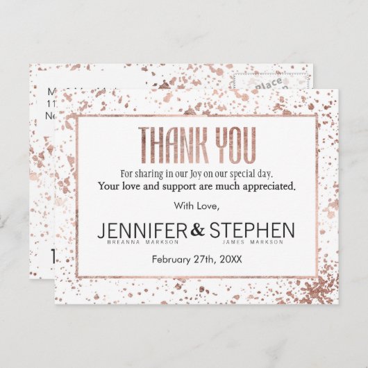 Roos Gold Paint Spletters Dank u Briefkaarten (Voorkant / Achterkant)