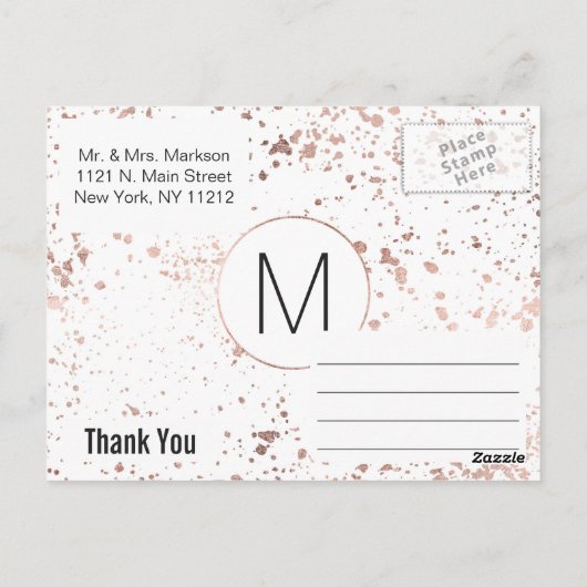 Roos Gold Paint Spletters Dank u Briefkaarten (Achterkant)