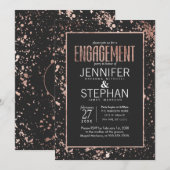 Roos Gold Paint Spletters Engagement Party nodigt Kaart (Voorkant / Achterkant)