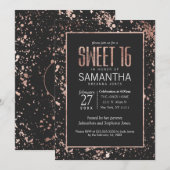 Roos Gold Paint Spletters Sweet 16 Invitations Kaart (Voorkant / Achterkant)