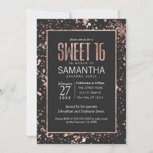 Roos Gold Paint Spletters Sweet 16 Invitations Kaart