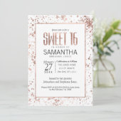 Roos Gold Paint Spletters Sweet 16 Uitnodigingen (Staand voorkant)