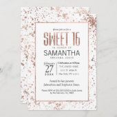 Roos Gold Paint Spletters Sweet 16 Uitnodigingen (Voorkant / Achterkant)