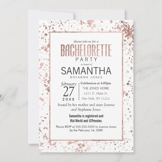 Roos Gold Paint Spletters vrijgezellenfeest Kaart (Voorkant)