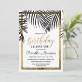 Roos Gold Palm Tree Fronds Black Modern Birthday Kaart (Staand voorkant)