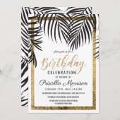 Roos Gold Palm Tree Fronds Black Modern Birthday Kaart (Voorkant / Achterkant)