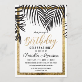 Roos Gold Palm Tree Fronds Black Modern Birthday Kaart