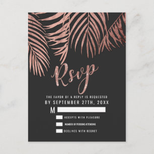Roos Gold Palm Tree Fronds Black Modern RSVP Briefkaart