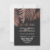Roos Gold Palm Tree Fronds Black Modern Save The Date (Voorkant)