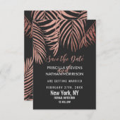 Roos Gold Palm Tree Fronds Black Modern Save The Date (Voorkant / Achterkant)