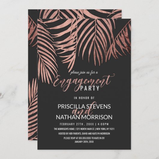 Roos Gold Palm Tree Fronds Black Modern Verloving Kaart (Voorkant / Achterkant)