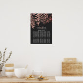 Roos Gold Palm Tree Fronting Black Seating Chart Poster (Keuken)