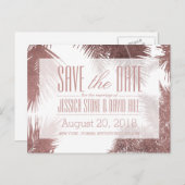 Roos Gold Palm Tree Tropical Wedding Save the Date Aankondigingskaart (Voorkant / Achterkant)