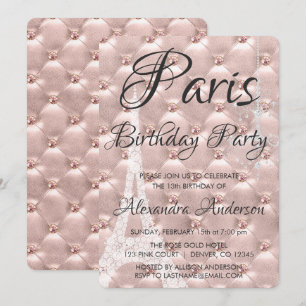 Roos Gold Paris Blush Roze Verjaardagsfeestje Kaart