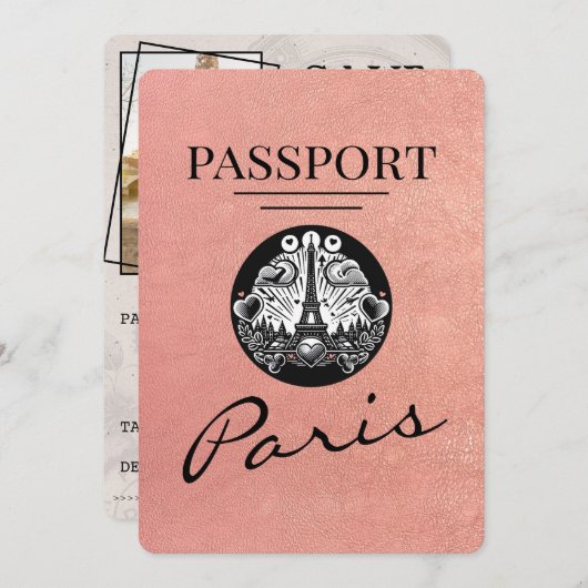Roos Gold Paris Passport Bewaar de datum Save The Date (Voorkant / Achterkant)