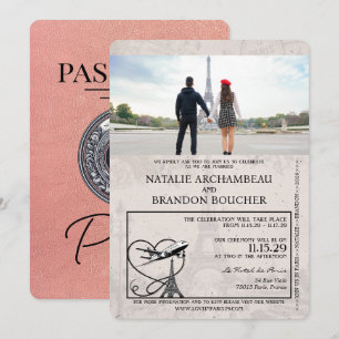 Roos Gold Paris Passport Bruiloft Kaart