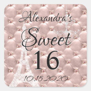 Roos Gold Paris Sweet Sixteen Birthday Party Vierkante Sticker