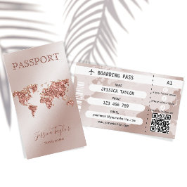 Roos Gold Passport Wereldkaart Boarding Pass Visitekaartje