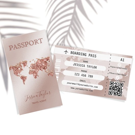 Roos Gold Passport Wereldkaart Boarding Pass Visitekaartje