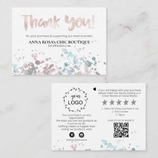 *~* ROOS GOLD Pastel QR Logo DANK U Review AP8 Informatiekaartje (Voorkant / Achterkant)