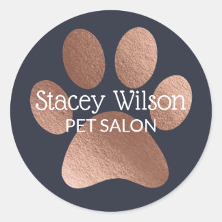 Roos Gold Paw Print Logo op Navy productetiket Ronde Sticker