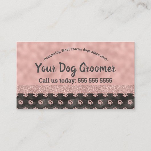 Roos Gold Paw-printers Dog Groomer Appointment Car Visitekaartje (Voorkant)