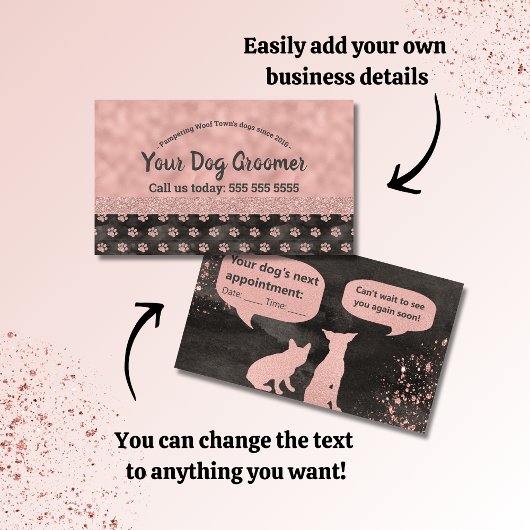 Roos Gold Paw-printers Dog Groomer Appointment Car Visitekaartje