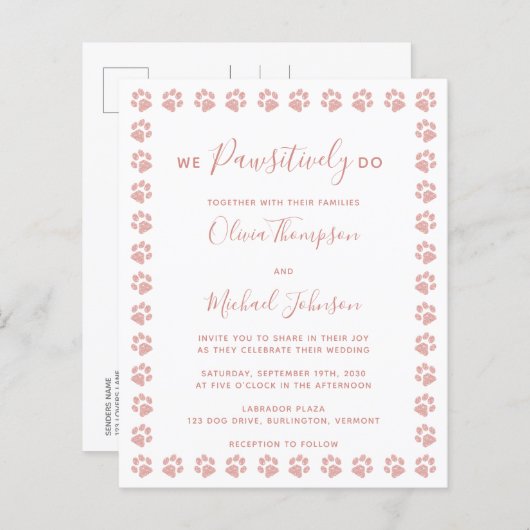 Roos Gold Paw Prints Budget Weddenschap Briefkaart (Voorkant / Achterkant)