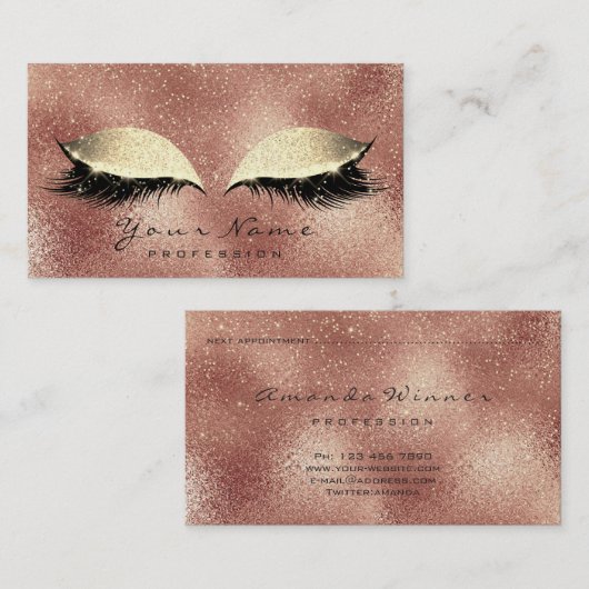Roos Gold Peach Eye Blush Lashes Glitter Makeup Afsprakenkaartje (Voorkant / Achterkant)