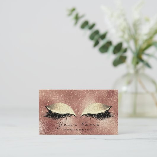 Roos Gold Peach Eye Blush Lashes Glitter Makeup Afsprakenkaartje (Staand voorkant)