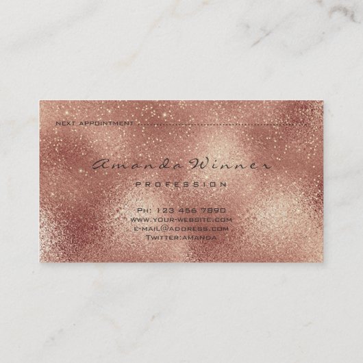 Roos Gold Peach Eye Blush Lashes Glitter Makeup Afsprakenkaartje (Achterkant)