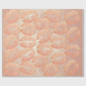 Roos Gold Peach Glitter Kiss Lips Makeup Metallic Cadeaupapier (Vlak)